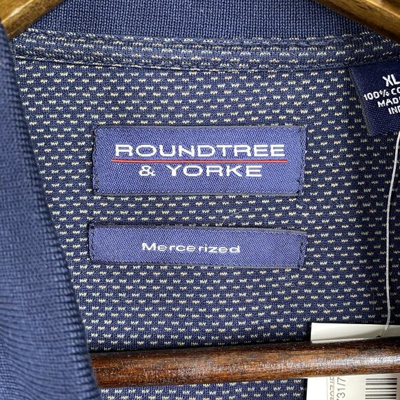 Roundtree & Yorke Polo Shirt Mens XL Blue Tan Print Golf Mercerized Cotton NWT - Picture 5 of 10
